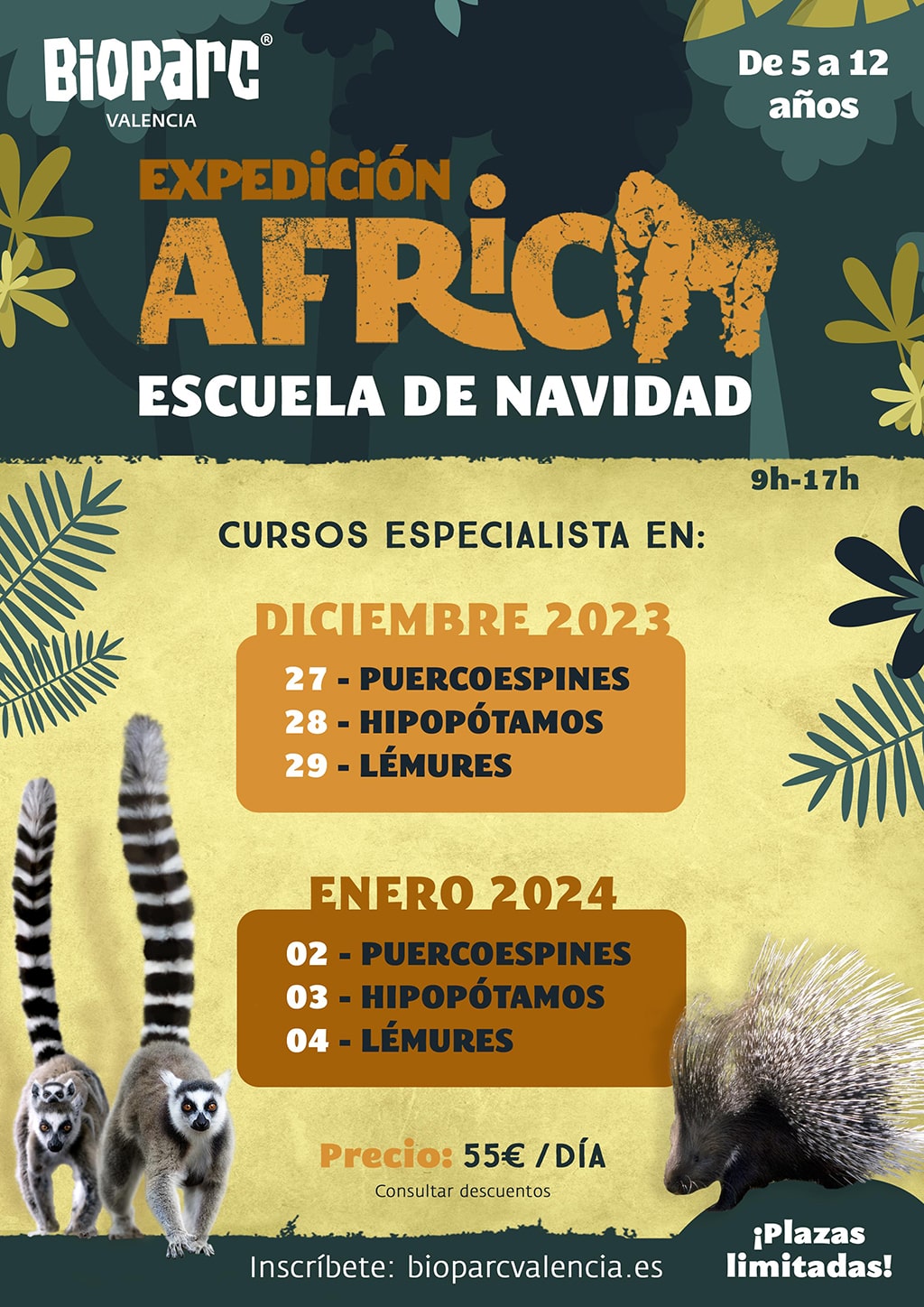 Cartel Escuela de Navidad Expedición África de BIOPARC Valencia 2023